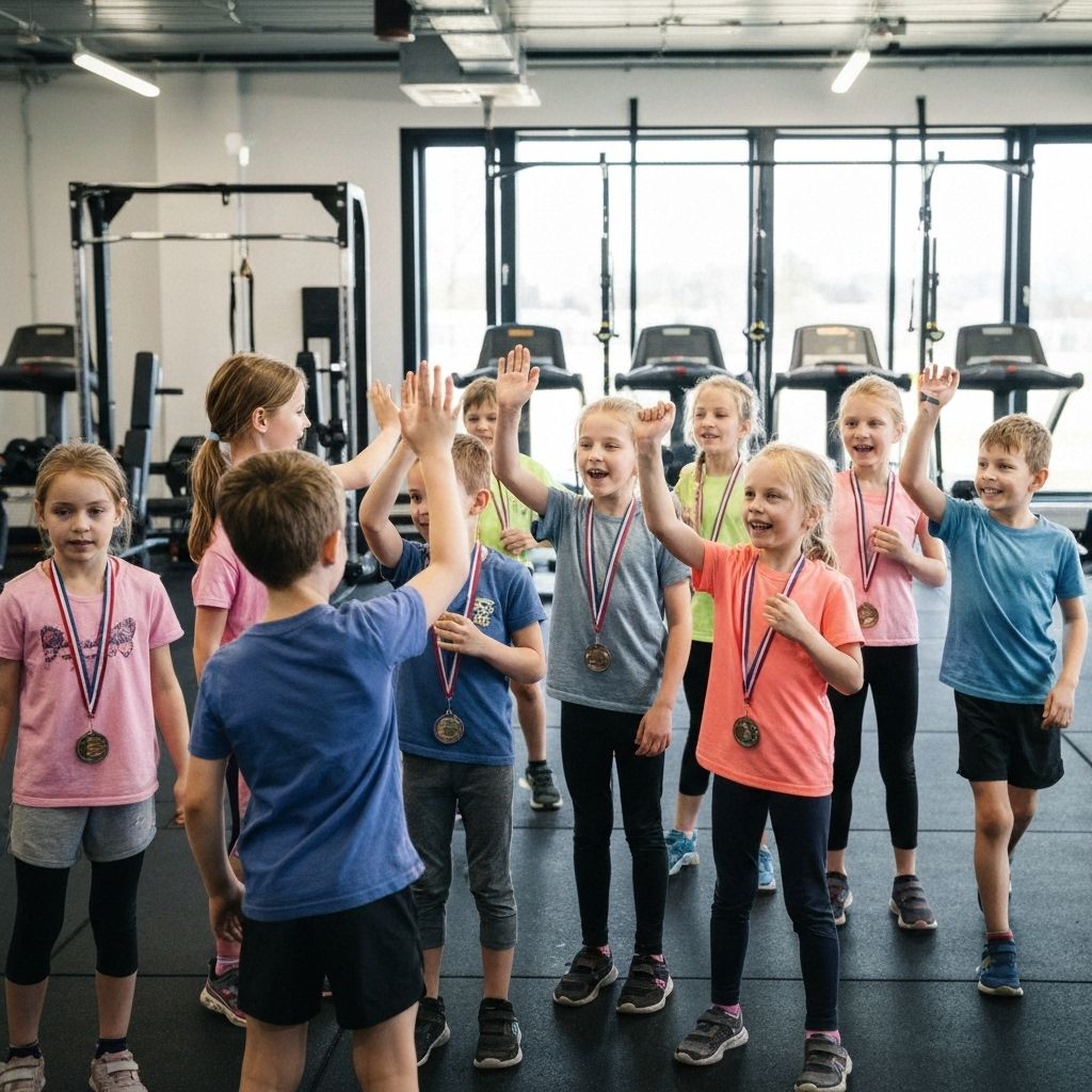 Kids celebrating fitness achievements